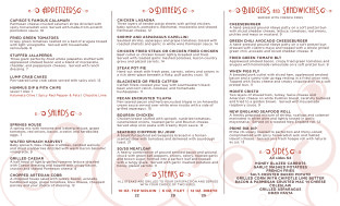 View Springs at the Artesian Lunch & Weeknight Dinner Menu